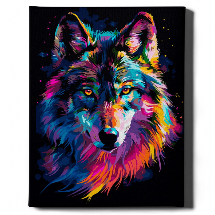 Set pictura pe numere, cu sasiu, Lup - canvas negru, 40x50 cm [2]