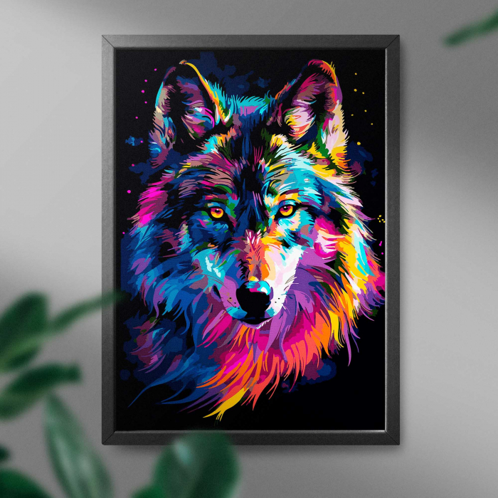 Set pictura pe numere, cu sasiu, Lup - canvas negru, 40x50 cm [4]
