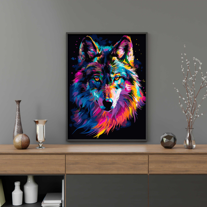 Set pictura pe numere, cu sasiu, Lup - canvas negru, 40x50 cm [3]