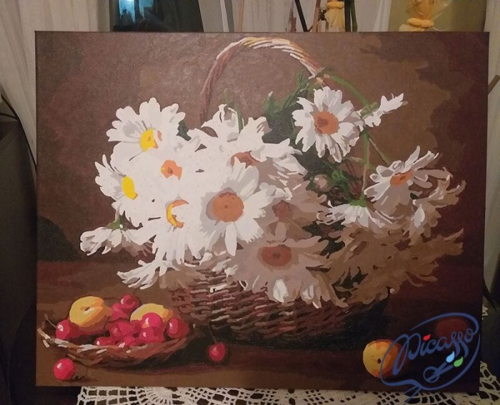 Set pictura pe numere, cu sasiu, Cos cu margarete, 40x50 cm [5]