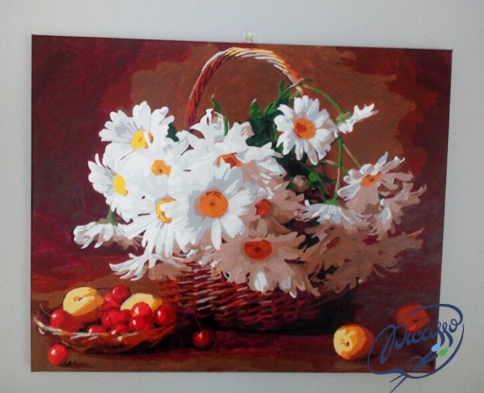 Set pictura pe numere, cu sasiu, Cos cu margarete, 40x50 cm [2]