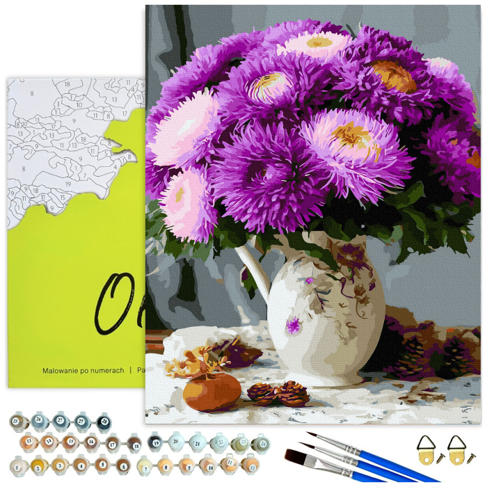 Set pictura pe numere, cu sasiu, Crizanteme, 40x50 cm [2]
