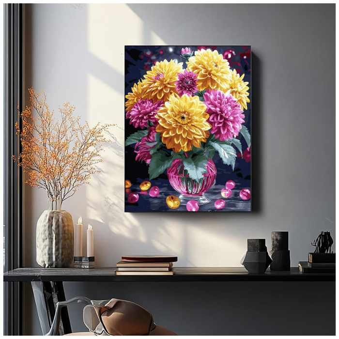 Set pictura pe numere, cu sasiu, Dalii, 40x50 cm [3]