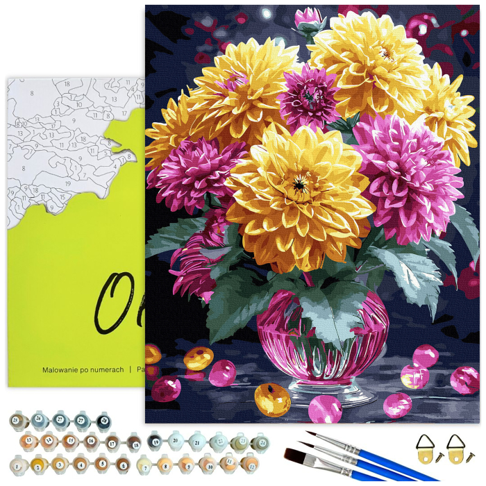 Set pictura pe numere, cu sasiu, Dalii, 40x50 cm [2]