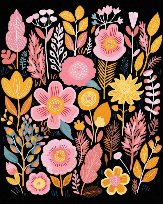 Set pictura pe numere, cu sasiu, Flori traditionale, 40x50 cm [1]