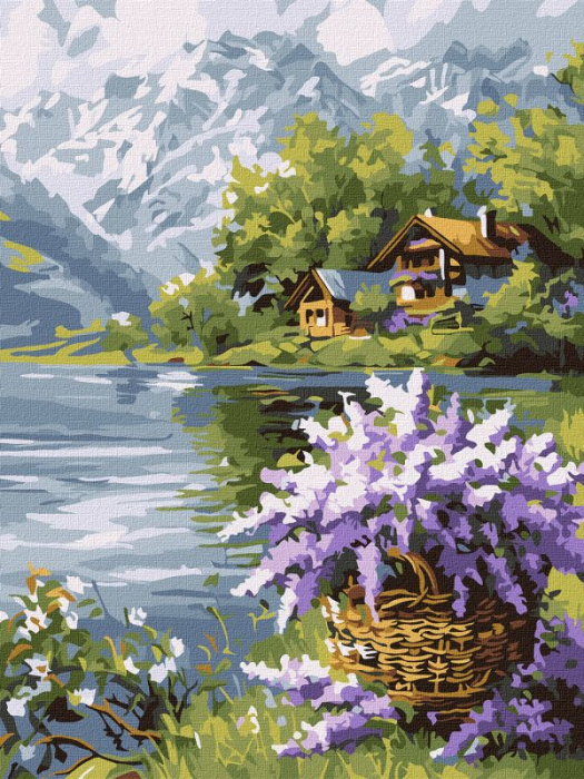 Set pictura pe numere, cu sasiu, Cos cu liliac, 30x40 cm [1]