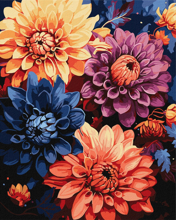 Set pictura pe numere, cu sasiu, Dalii colorate, 40x50 cm [1]