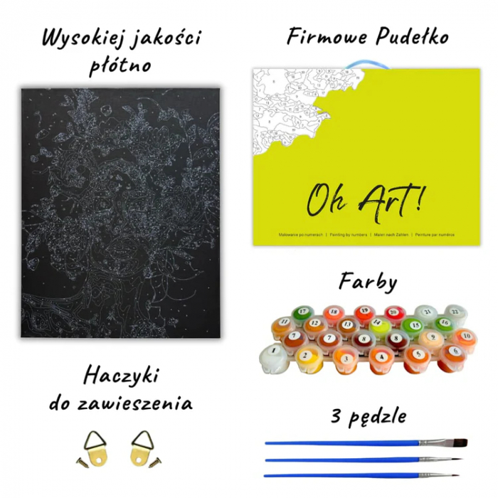 Set pictura pe numere, cu sasiu, Pisica noptrii - canvas negru, 40x50 cm [4]