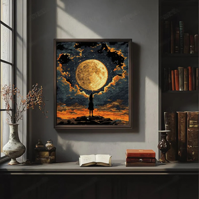 Set pictura pe numere, cu sasiu, Fiica lunii - canvas negru, 40x50 cm [2]
