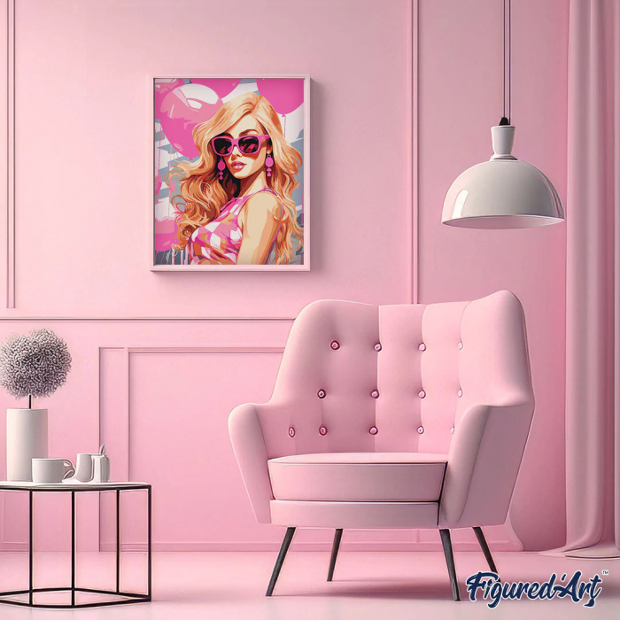 Set pictura pe numere, cu sasiu, Diva si baloane roz, 40x50 cm [2]
