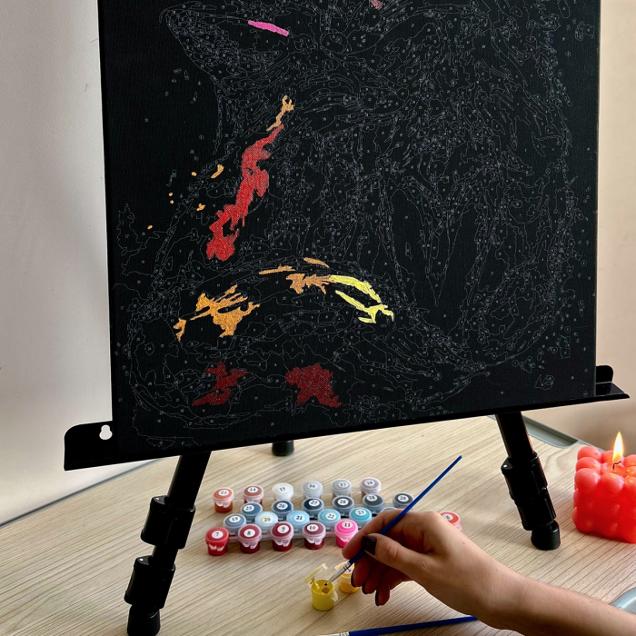 Set pictura pe numere, cu sasiu, Vulpi - canvas negru, 40x50 cm [10]