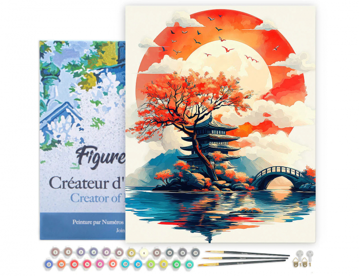 Set pictura pe numere, cu sasiu, Pagoda in rasarit de soare, 40x50 cm [2]