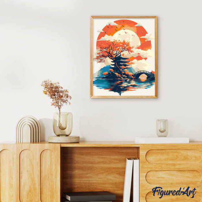 Set pictura pe numere, cu sasiu, Pagoda in rasarit de soare, 40x50 cm [3]
