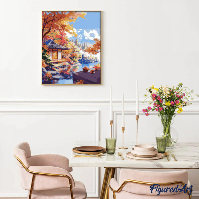 Set pictura pe numere, cu sasiu, Casa ceaiului langa lac, 40x50 cm [3]