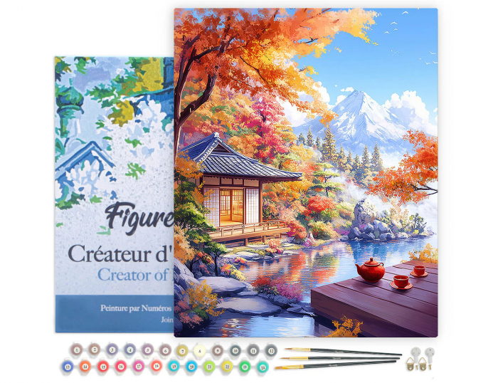 Set pictura pe numere, cu sasiu, Casa ceaiului langa lac, 40x50 cm [2]
