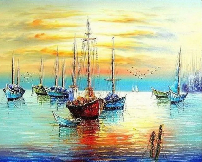 Set pictura pe numere, cu sasiu, Barci in port, 40x50 cm [1]