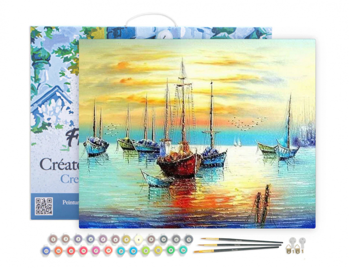 Set pictura pe numere, cu sasiu, Barci in port, 40x50 cm [2]