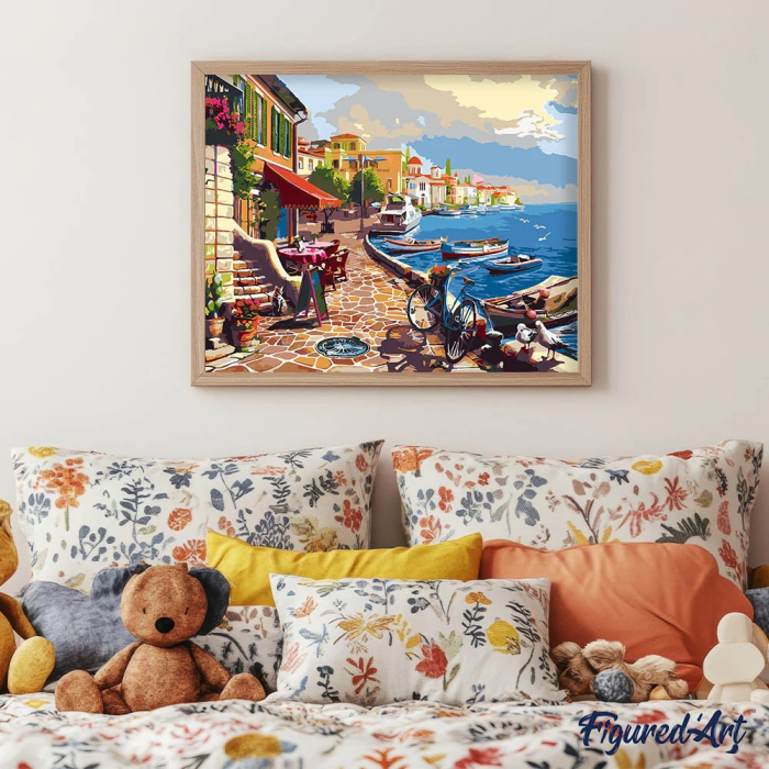 Set pictura pe numere, cu sasiu, Faleza mediteraneana, 40x50 cm [3]