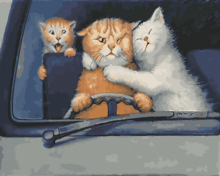 Set pictura pe numere, cu sasiu, Familie de pisici, 40x50 cm [1]
