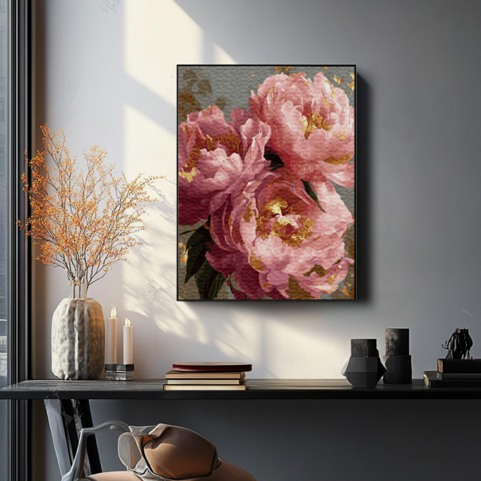 Set pictura pe numere, cu sasiu, Bujori luxurianti, 40x50 cm [4]