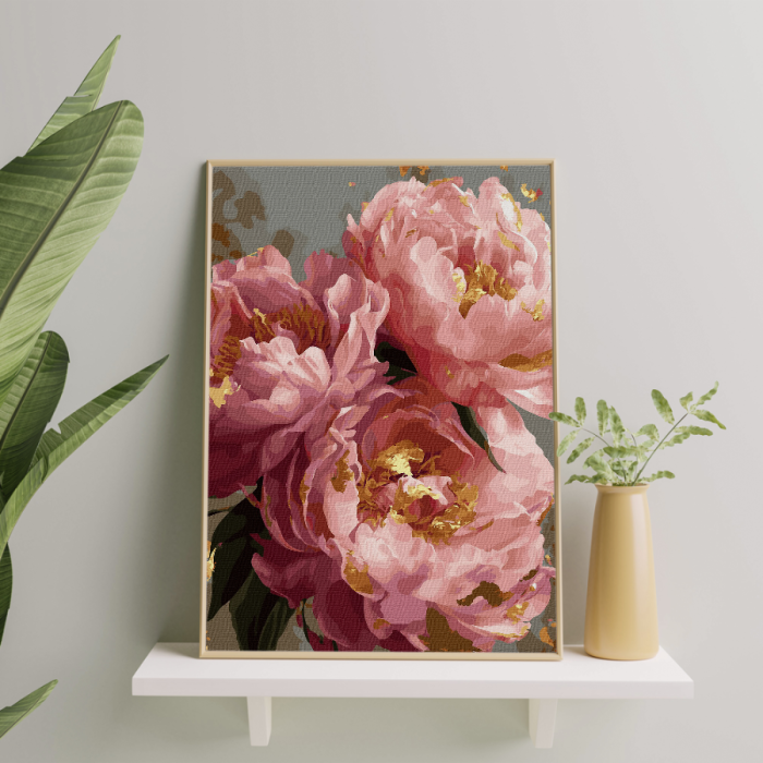 Set pictura pe numere, cu sasiu, Bujori luxurianti, 40x50 cm [3]