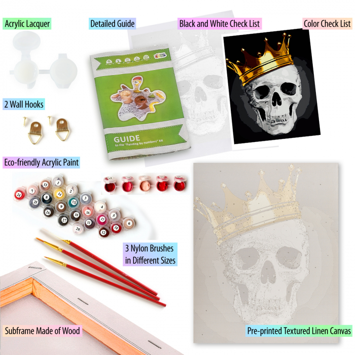 Pictura pe Numere, cu sasiu, Fashionable Skull, 40x50 [3]