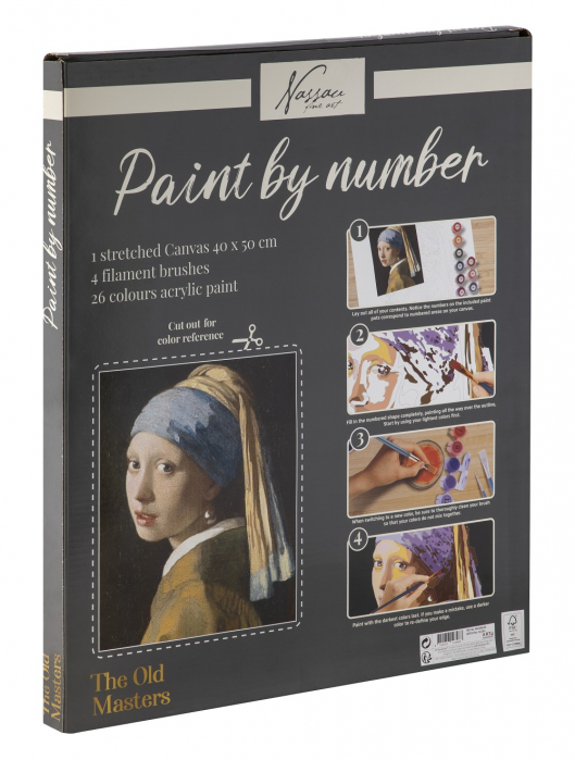 Set pictura pe numere, cu sasiu, Fata cu cercel de perla - Vermeer, 40x50 cm [3]