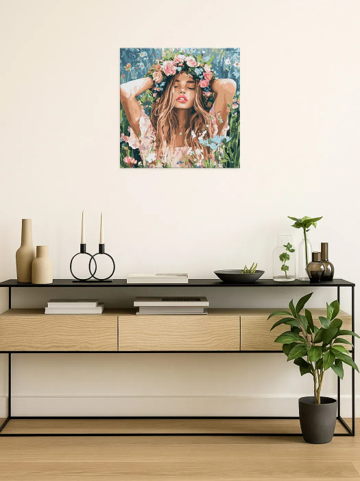 Set pictura pe numere, cu sasiu, Fata cu coronita de flori, 40x40 cm [2]