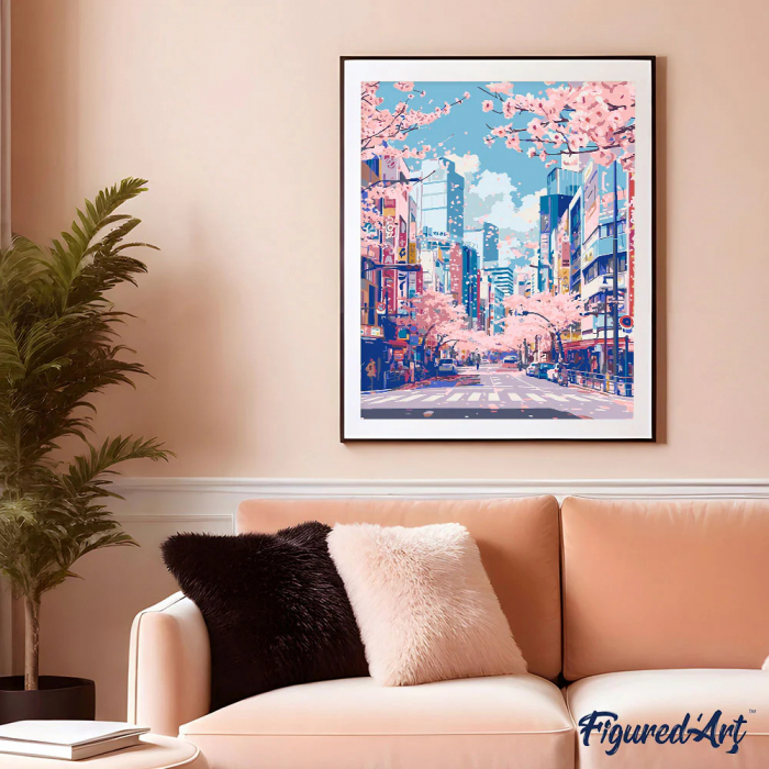 Set pictura pe numere, cu sasiu, Ciresii infloriti din Tokyo, 40x50 cm [3]
