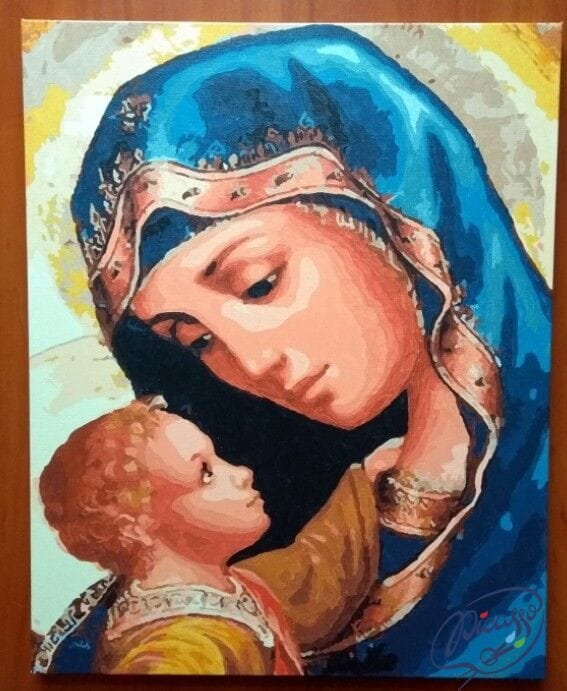 Set pictura pe numere, cu sasiu, Fecioara cu pruncul, 40x50 cm [3]