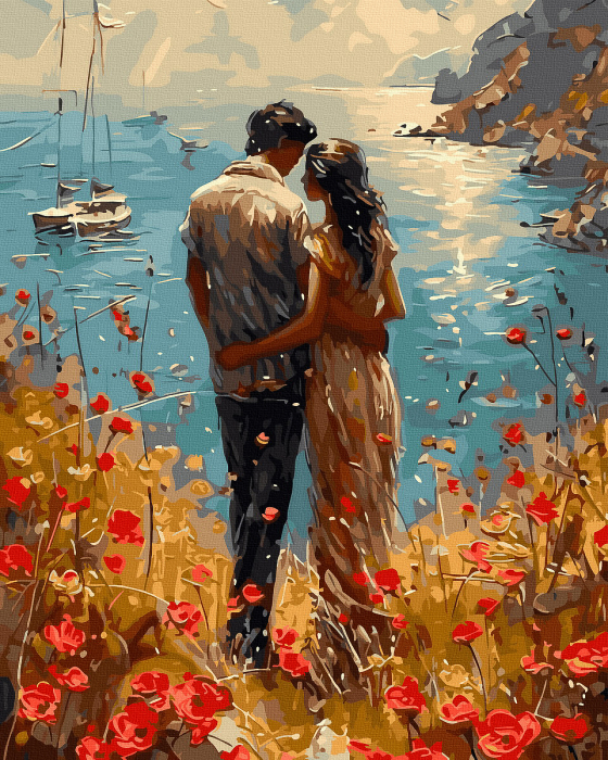Set pictura pe numere, cu sasiu, Maci si mare, 40x50 cm [1]