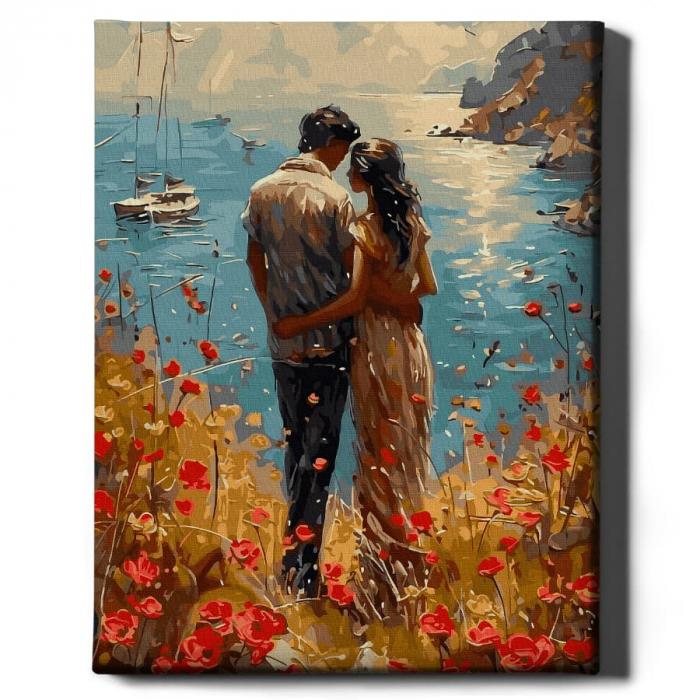 Set pictura pe numere, cu sasiu, Maci si mare, 40x50 cm [2]