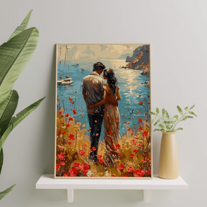 Set pictura pe numere, cu sasiu, Maci si mare, 40x50 cm [4]