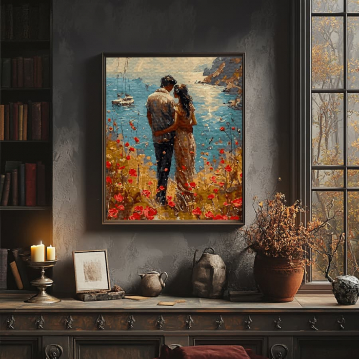 Set pictura pe numere, cu sasiu, Maci si mare, 40x50 cm [3]