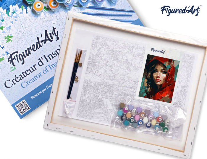 Set pictura pe numere, cu sasiu, Femeie cu fular rosu, 40x50 cm [4]