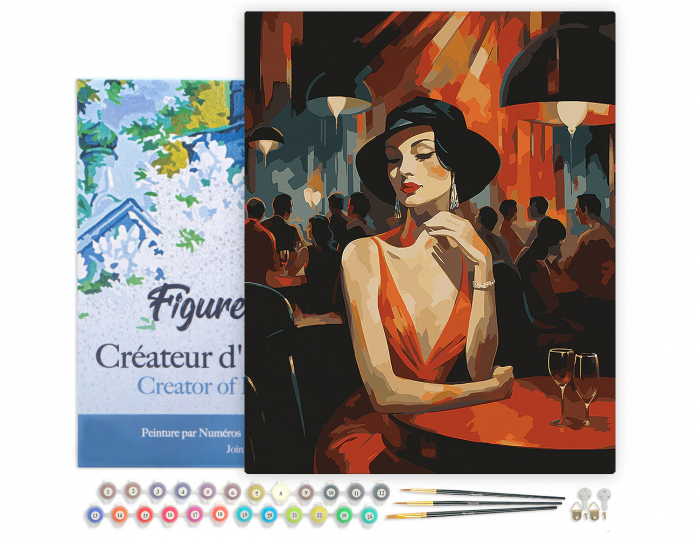 Set pictura pe numere, cu sasiu, Femeie in club - art deco, 40x50 cm [3]