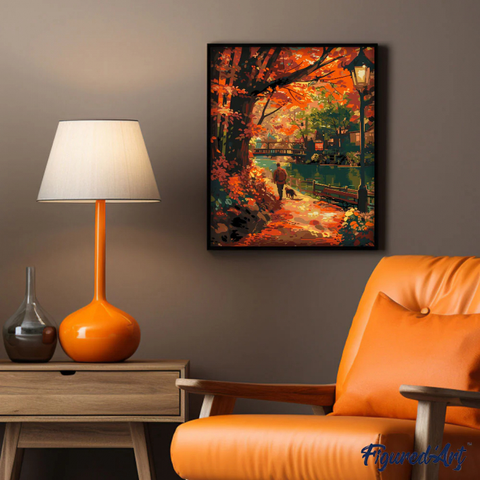 Set pictura pe numere, cu sasiu, Plimbare in doi, toamna, 40x50 cm [3]