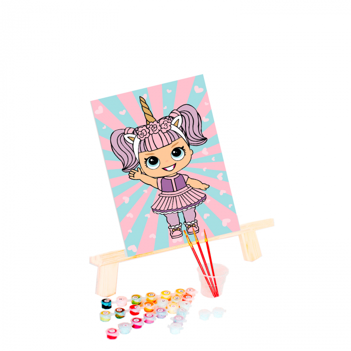 Set pictura pe numere, cu sasiu, Fetita cu Rochie Unicorn [2]
