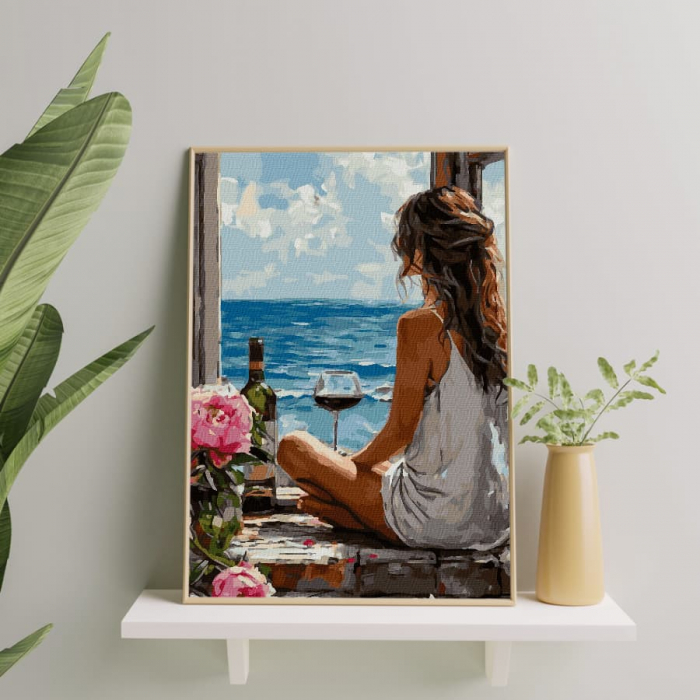 Set pictura pe numere, cu sasiu, Femeia si marea, 40x50 cm [4]
