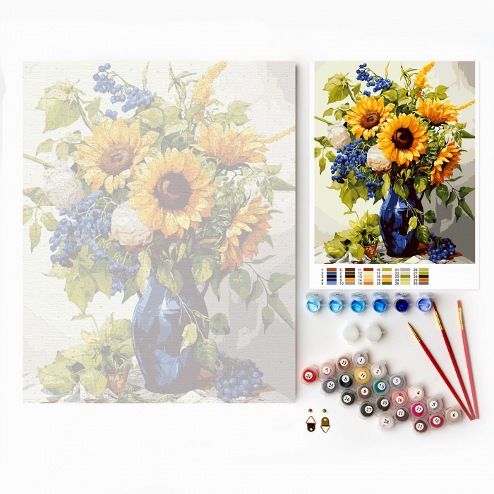 Set pictura pe numere, cu sasiu, Floarea soarelui aurie, 40x50 cm [3]