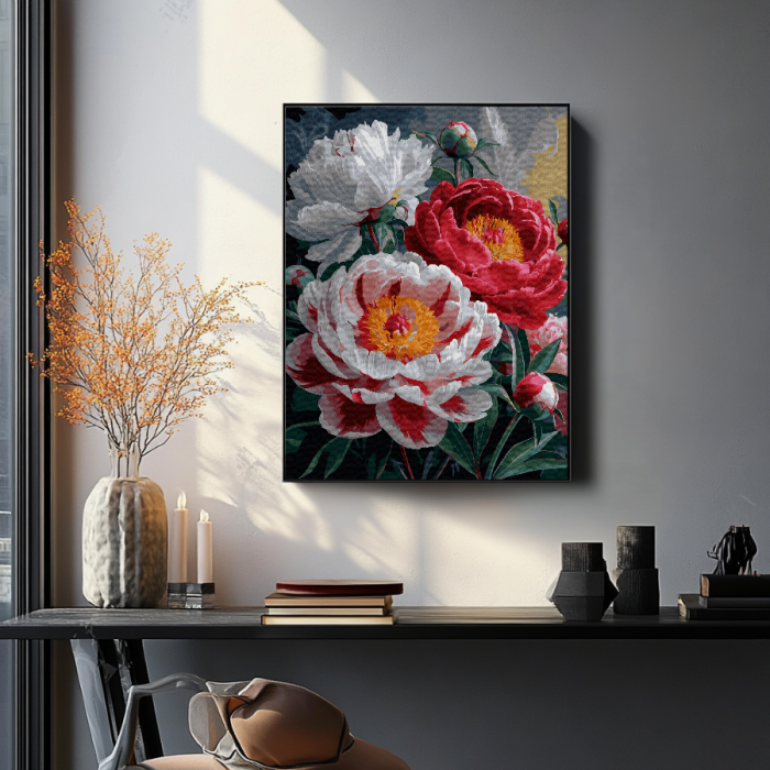 Set pictura pe numere, cu sasiu, Bujori infloriti, 40x50 cm [4]