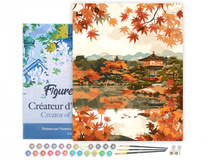 Set pictura pe numere, cu sasiu, Templu japonez pe malul lacului, toamna, 40x50 cm [3]
