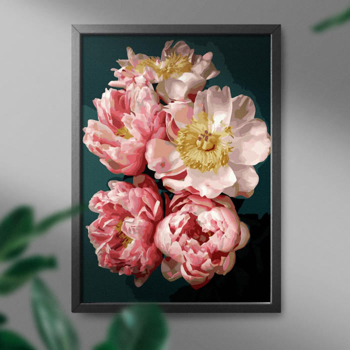 Set pictura pe numere, cu sasiu, Bujori, 40x50 cm [3]