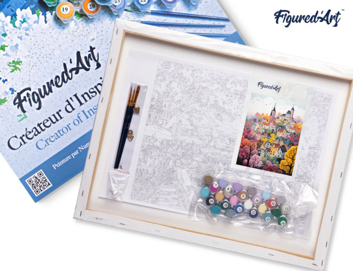 Set pictura pe numere, cu sasiu, Orasel incantator violet, 40x50 cm [3]