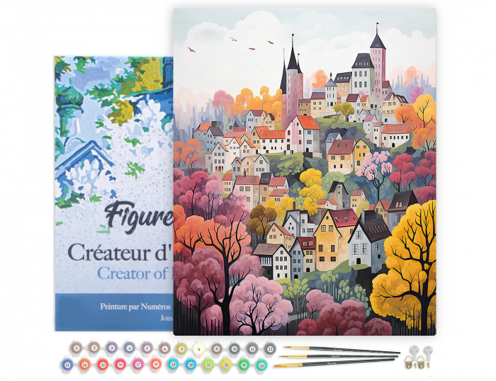 Set pictura pe numere, cu sasiu, Orasel incantator violet, 40x50 cm [2]