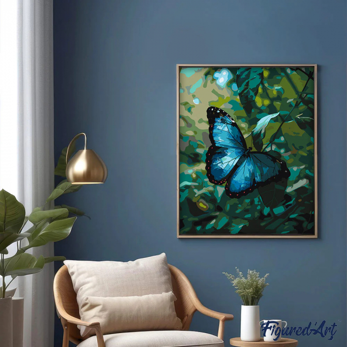 Set pictura pe numere, cu sasiu, Fluture Morpho Bleu, 40x50 cm [2]