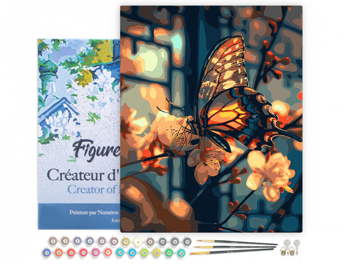 Set pictura pe numere, cu sasiu, Fluture si flori de cires, 40x50 cm [2]