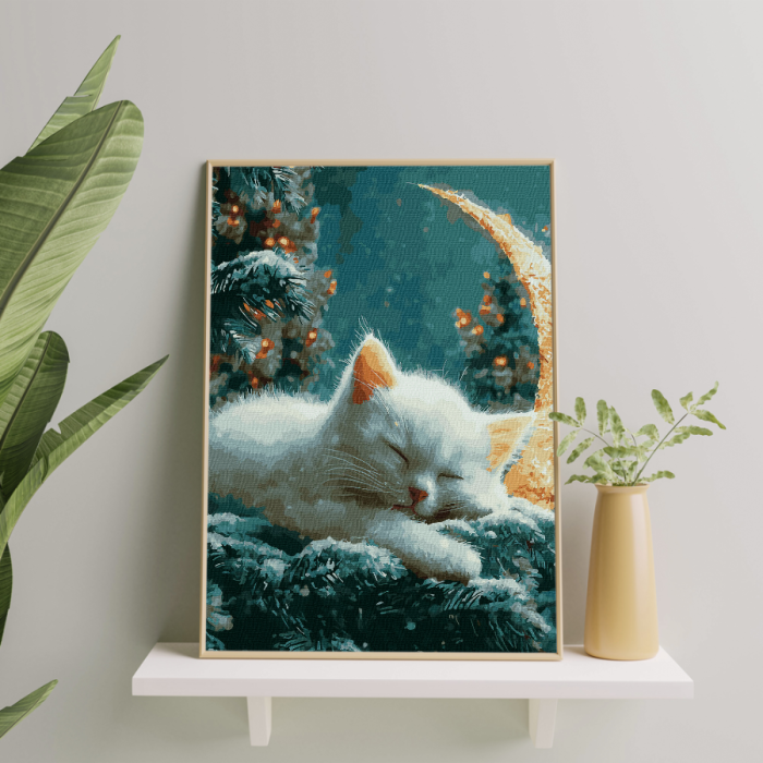 Set pictura pe numere, cu sasiu, Pisica si luna, 40x50 cm [3]
