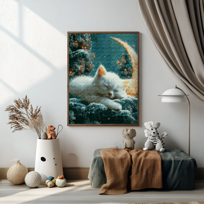 Set pictura pe numere, cu sasiu, Pisica si luna, 40x50 cm [4]