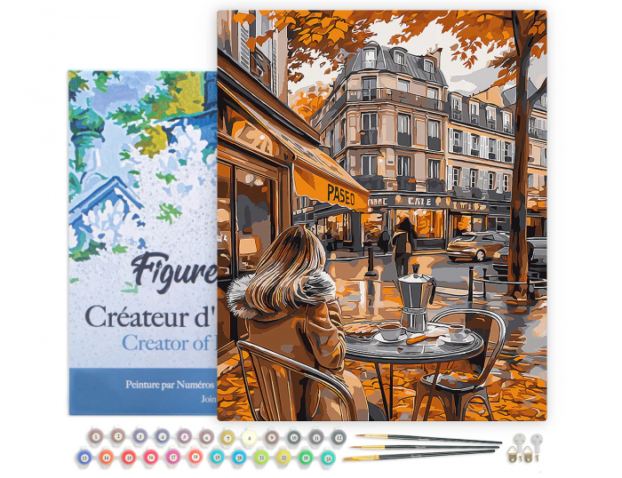Set pictura pe numere, cu sasiu, Pauza de cafea, toamna, 40x50 cm [2]